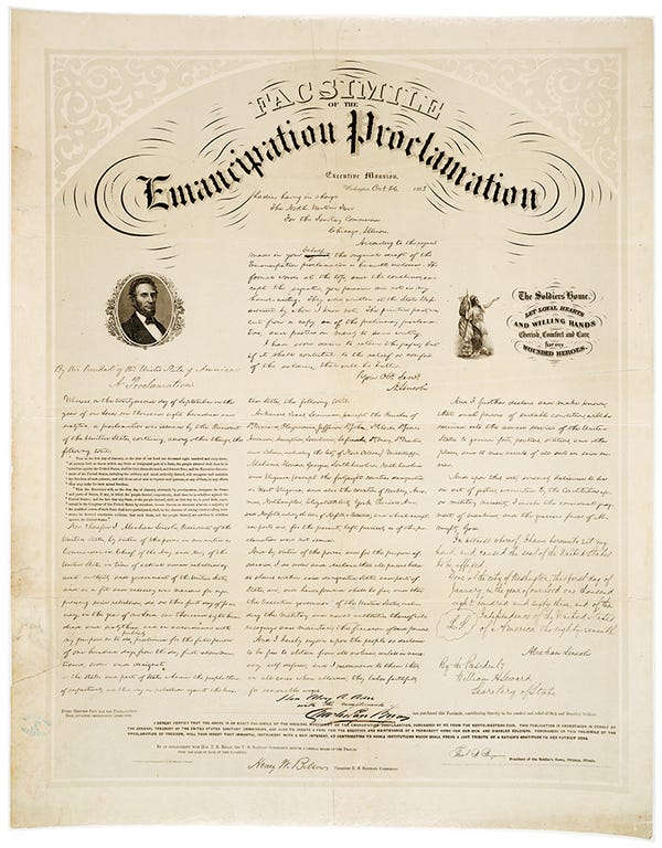 A facsimile of the Emancipation Proclamation. US National Archives Records Administration