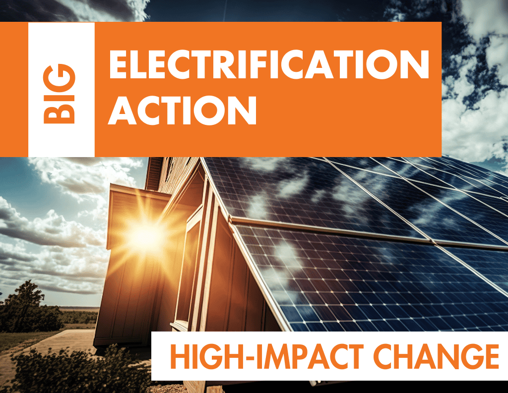 Solar panels on a building promoting electrification for climate action.