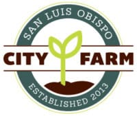 City Farm San Luis Obispo logo with plant sprout and community support.