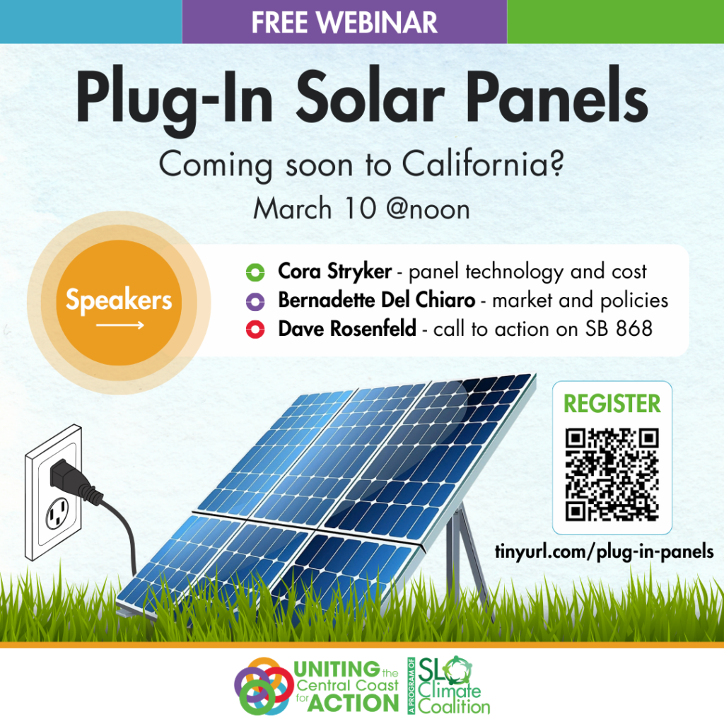 Solar panel event poster promoting upcoming webinar in California.